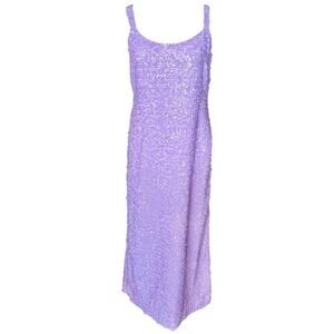 Max Mara Lavender Sequin Beaded Midi Gown Tank Dress Sz 8